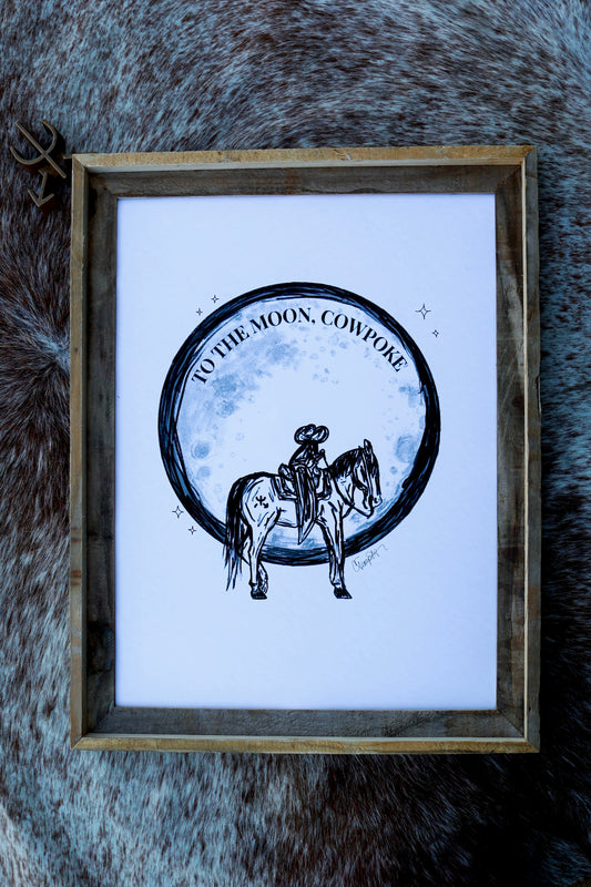 "To The Moon, Cowpoke" Illustration Print