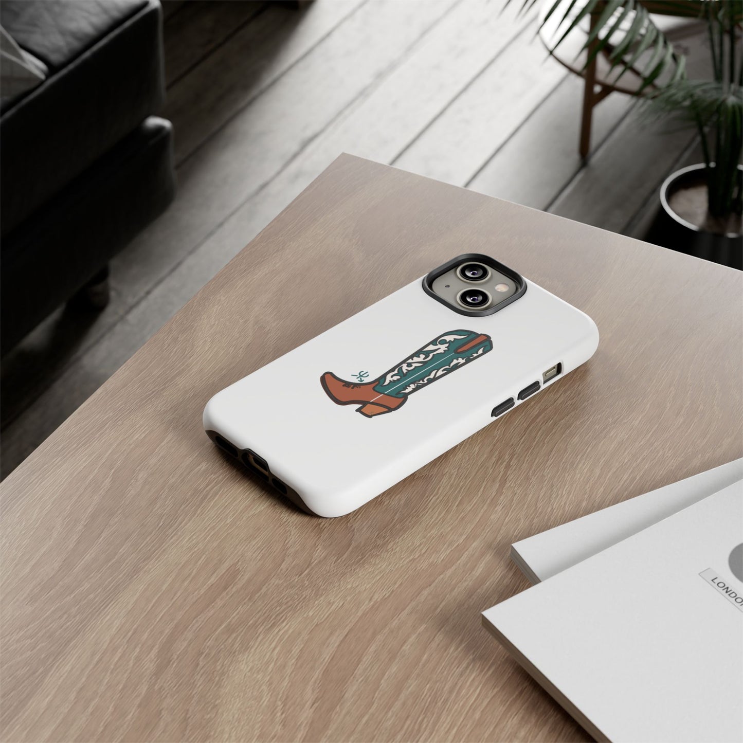 Turquoise Western Cowboy Boot Phone Case | Hand-drawn by Chase Templeton