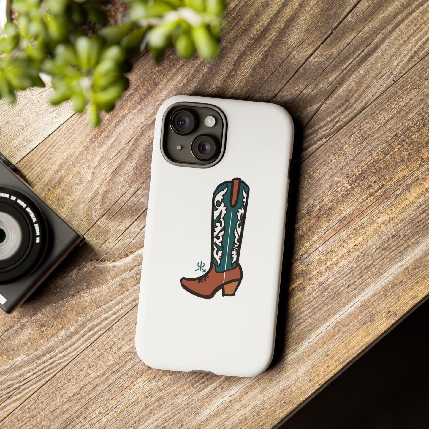 Turquoise Western Cowboy Boot Phone Case | Hand-drawn by Chase Templeton
