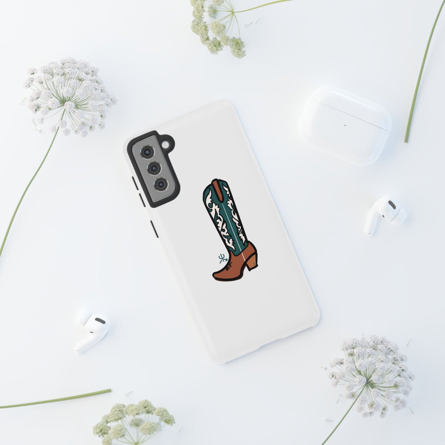 Turquoise Western Cowboy Boot Phone Case | Hand-drawn by Chase Templeton