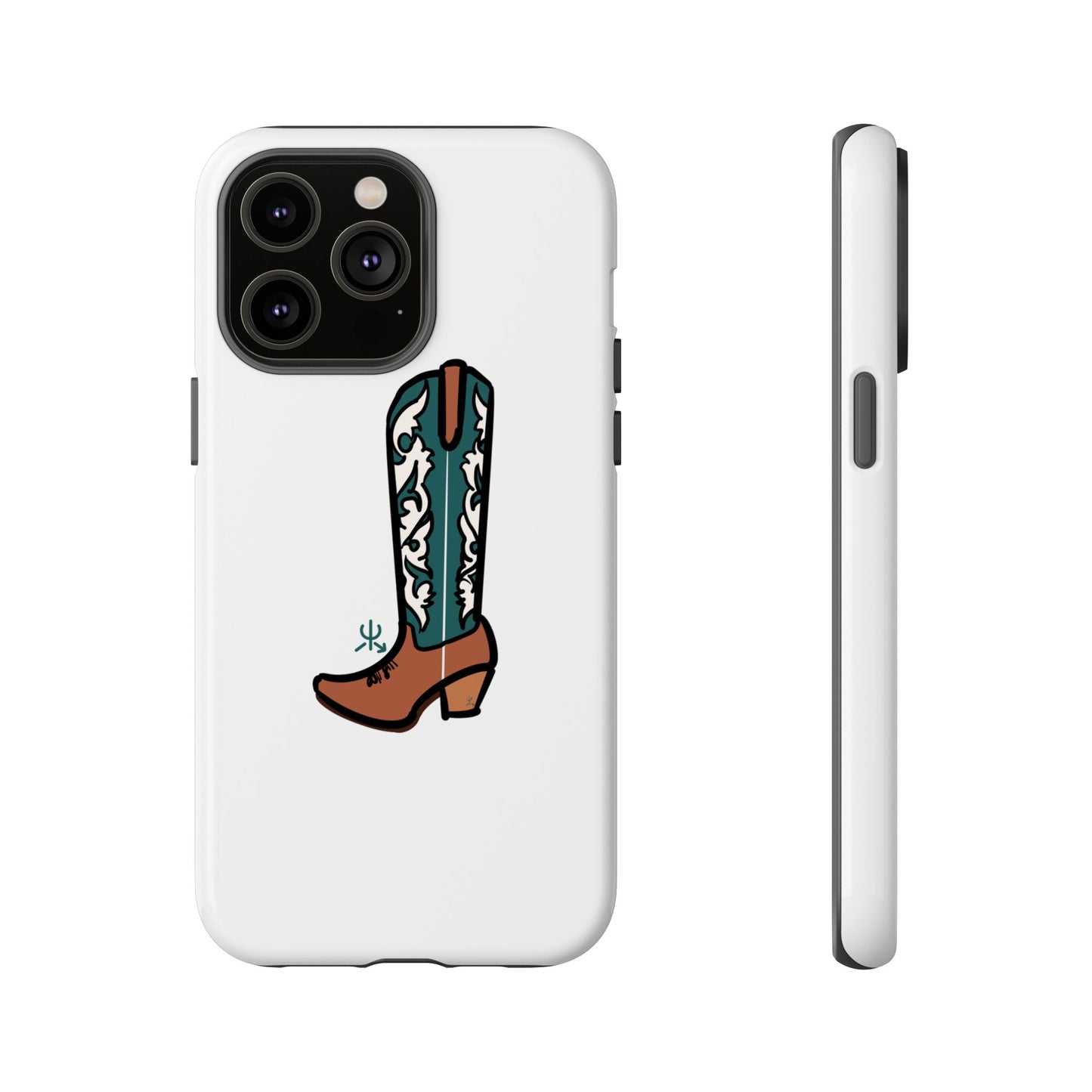 Turquoise Western Cowboy Boot Phone Case | Hand-drawn by Chase Templeton