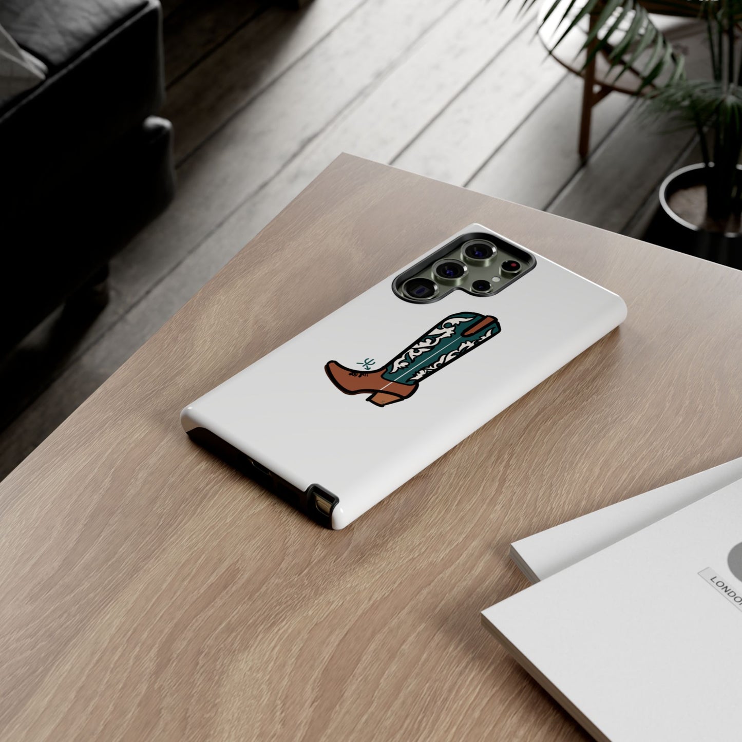 Turquoise Western Cowboy Boot Phone Case | Hand-drawn by Chase Templeton
