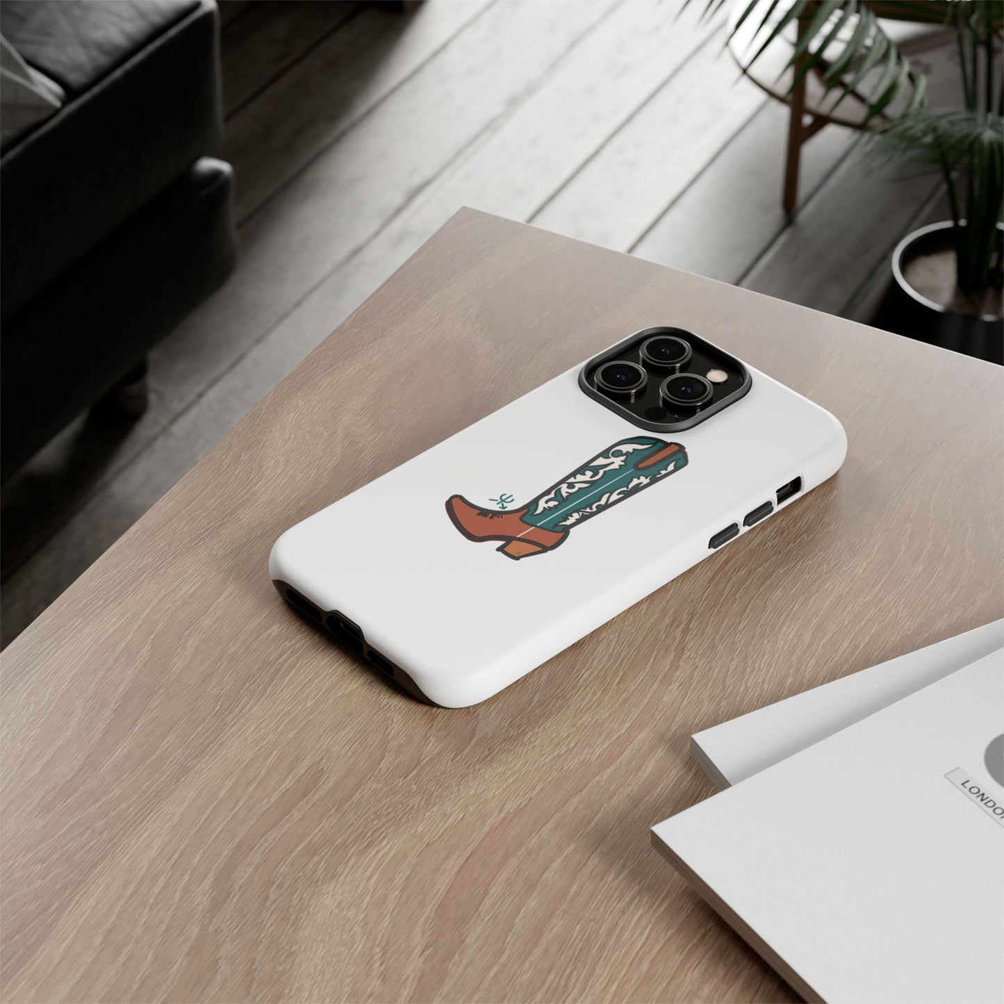Turquoise Western Cowboy Boot Phone Case | Hand-drawn by Chase Templeton