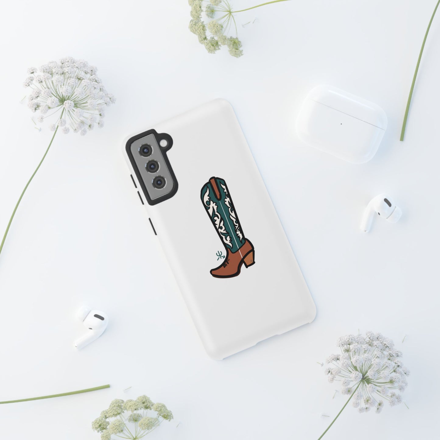 Turquoise Western Cowboy Boot Phone Case | Hand-drawn by Chase Templeton