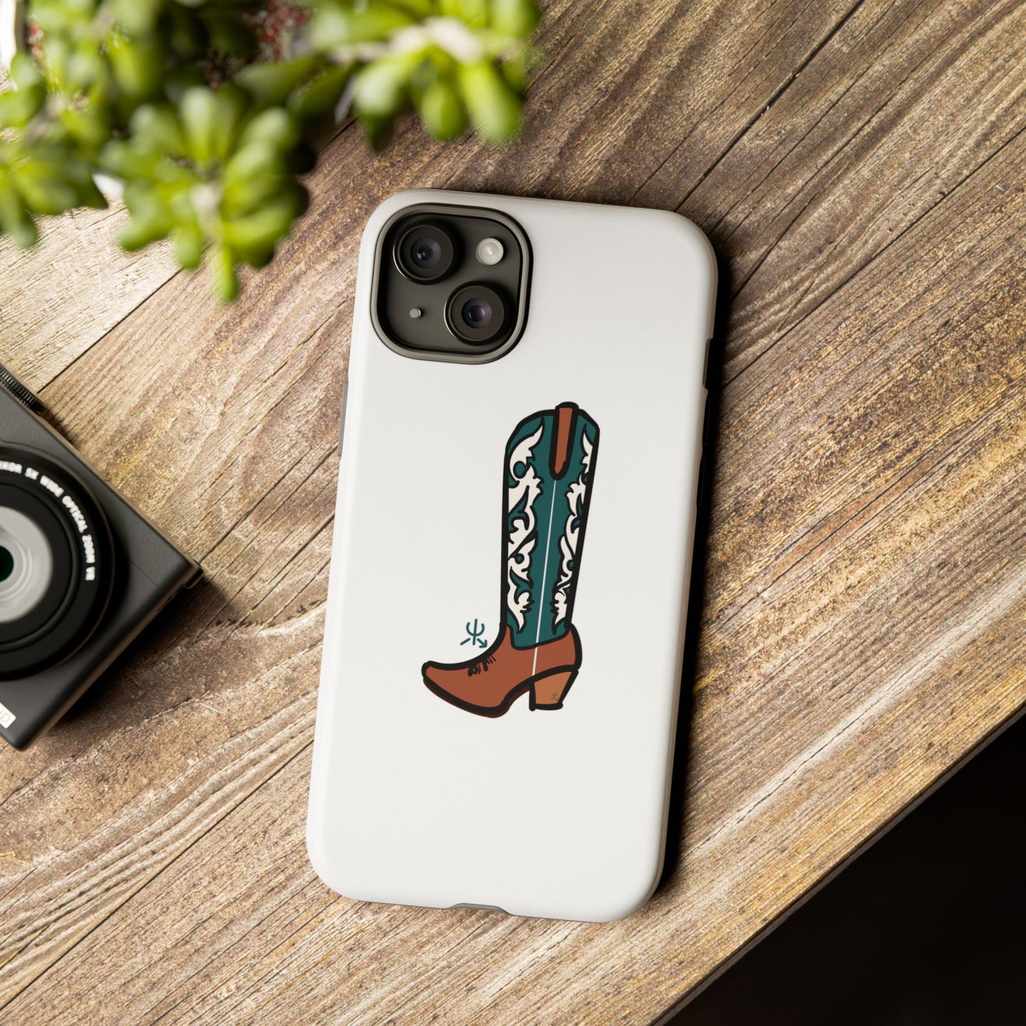 Turquoise Western Cowboy Boot Phone Case | Hand-drawn by Chase Templeton