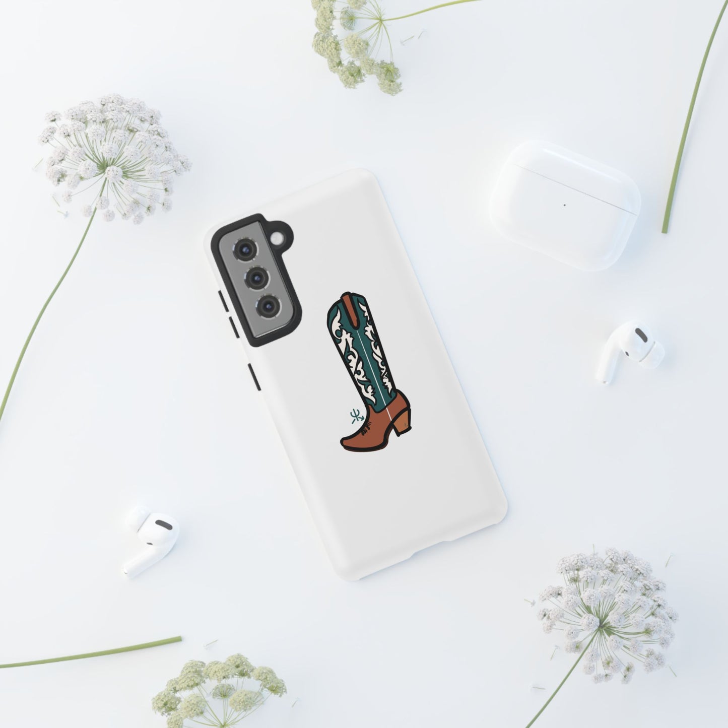 Turquoise Western Cowboy Boot Phone Case | Hand-drawn by Chase Templeton