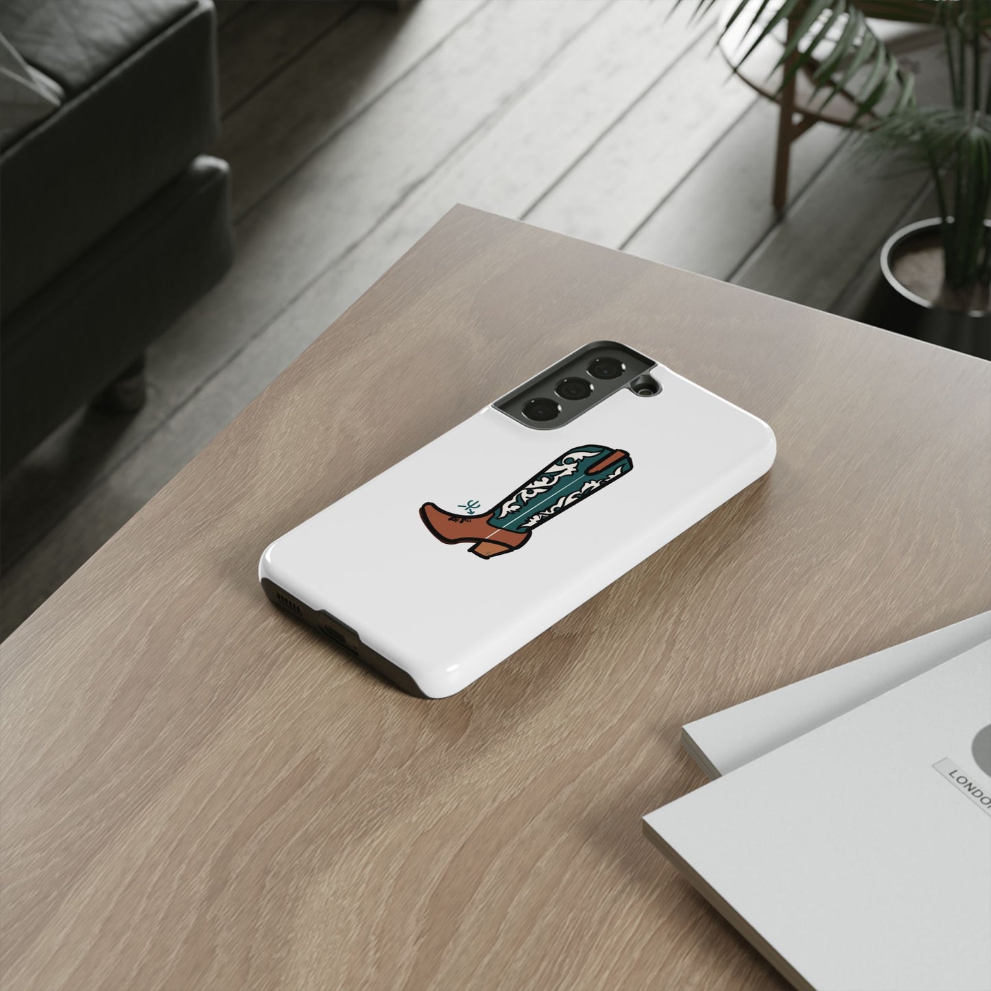 Turquoise Western Cowboy Boot Phone Case | Hand-drawn by Chase Templeton