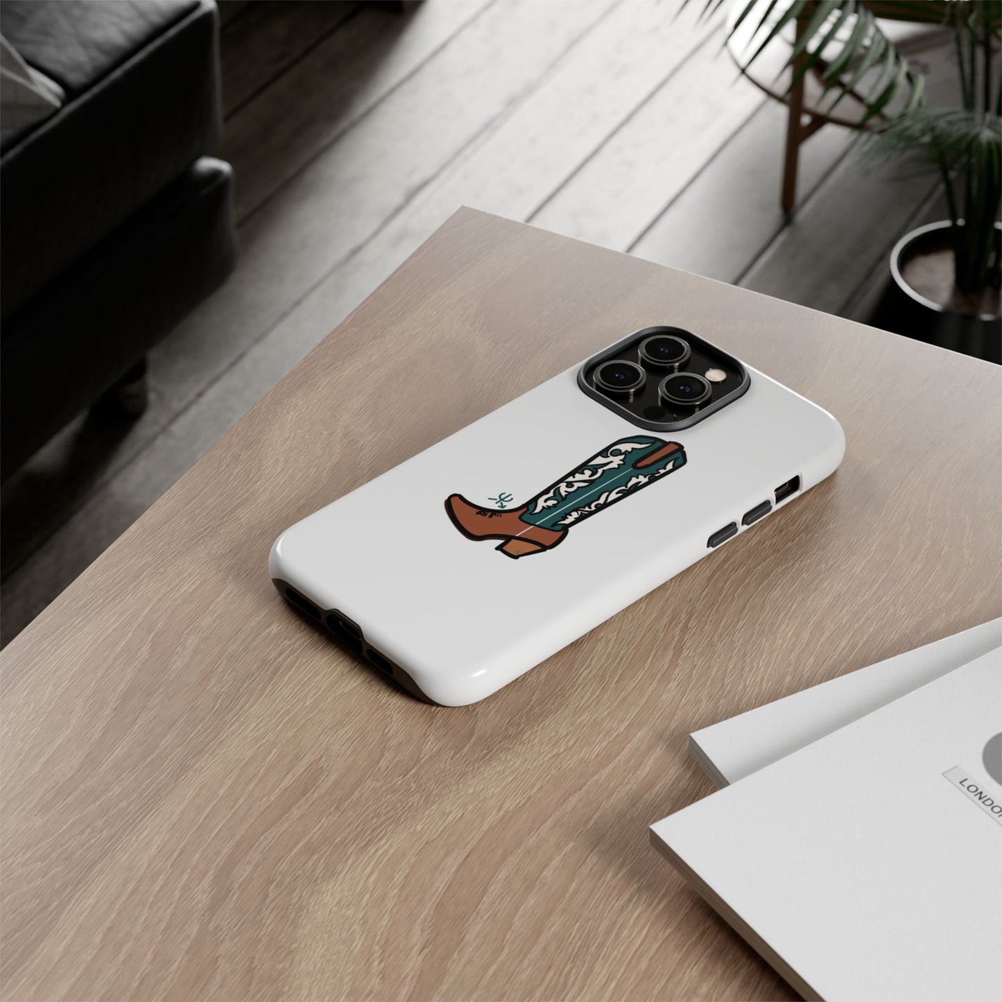 Turquoise Western Cowboy Boot Phone Case | Hand-drawn by Chase Templeton