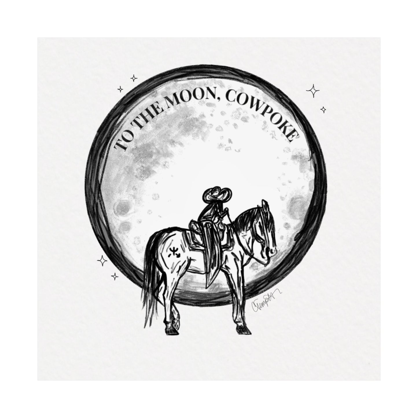 "To The Moon, Cowpoke" Illustration Print