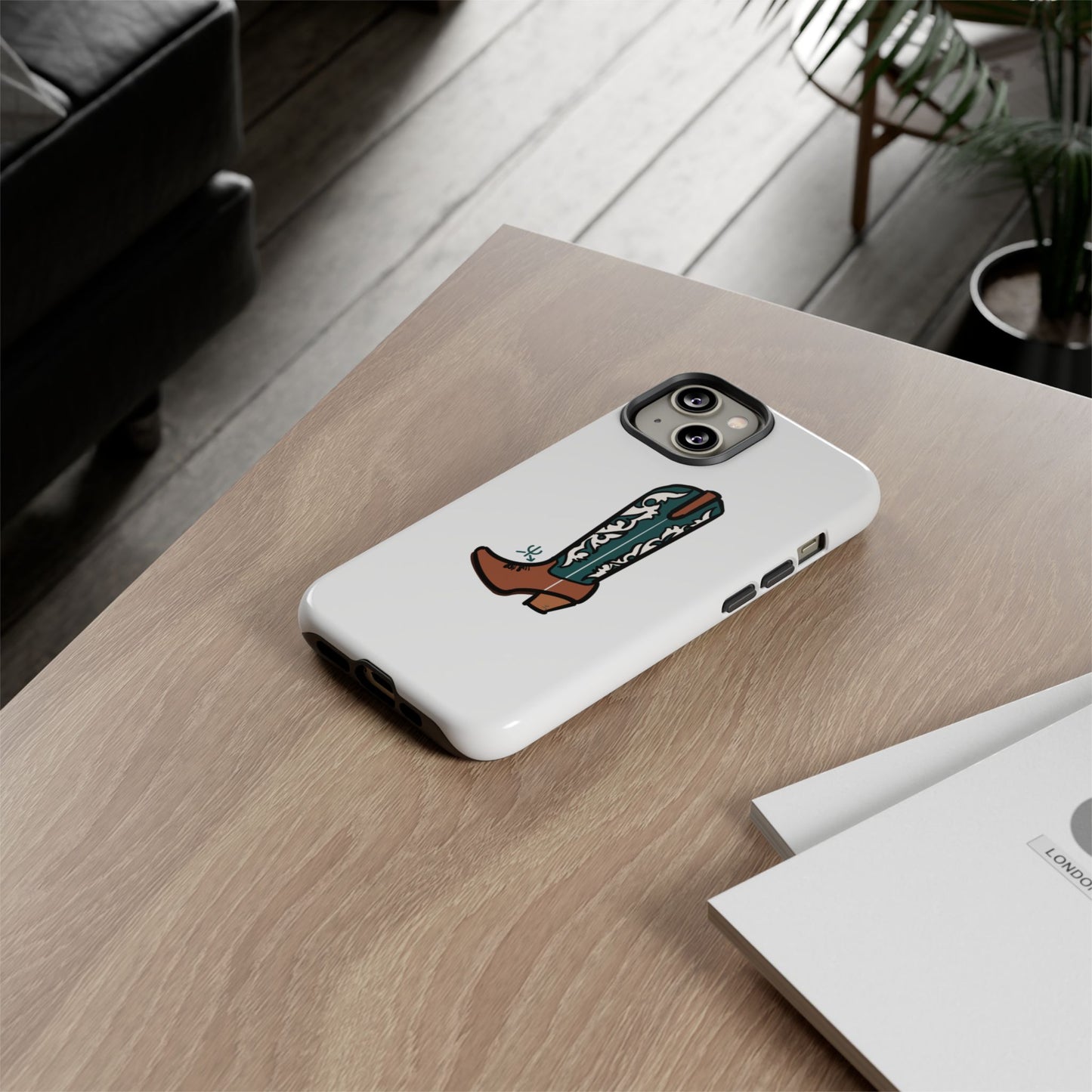 Turquoise Western Cowboy Boot Phone Case | Hand-drawn by Chase Templeton