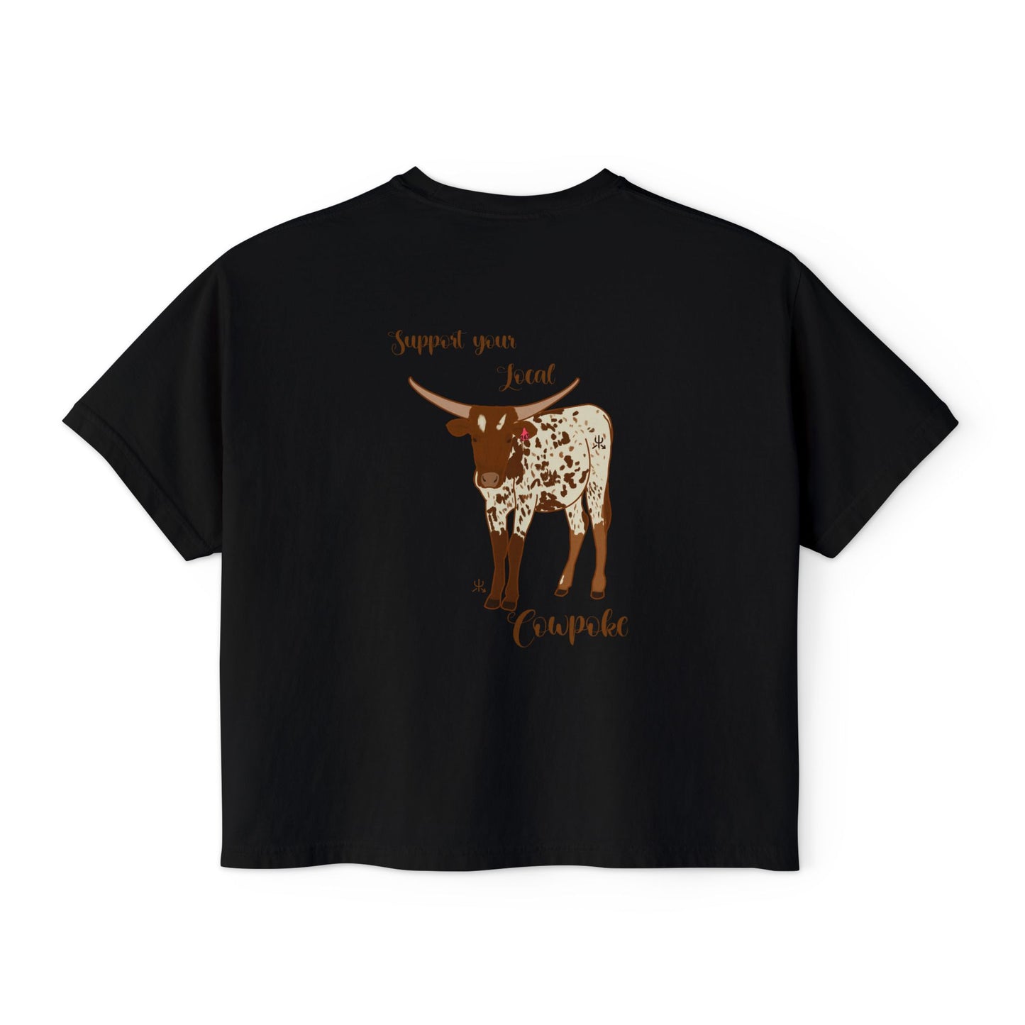 Support Your Local Cowpoke- Calligraphy Cropped Tee
