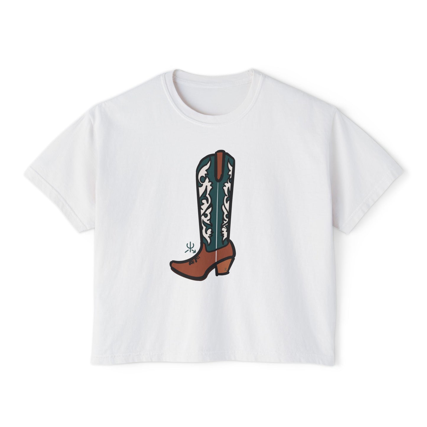 Turquoise Boot Cropped Tee