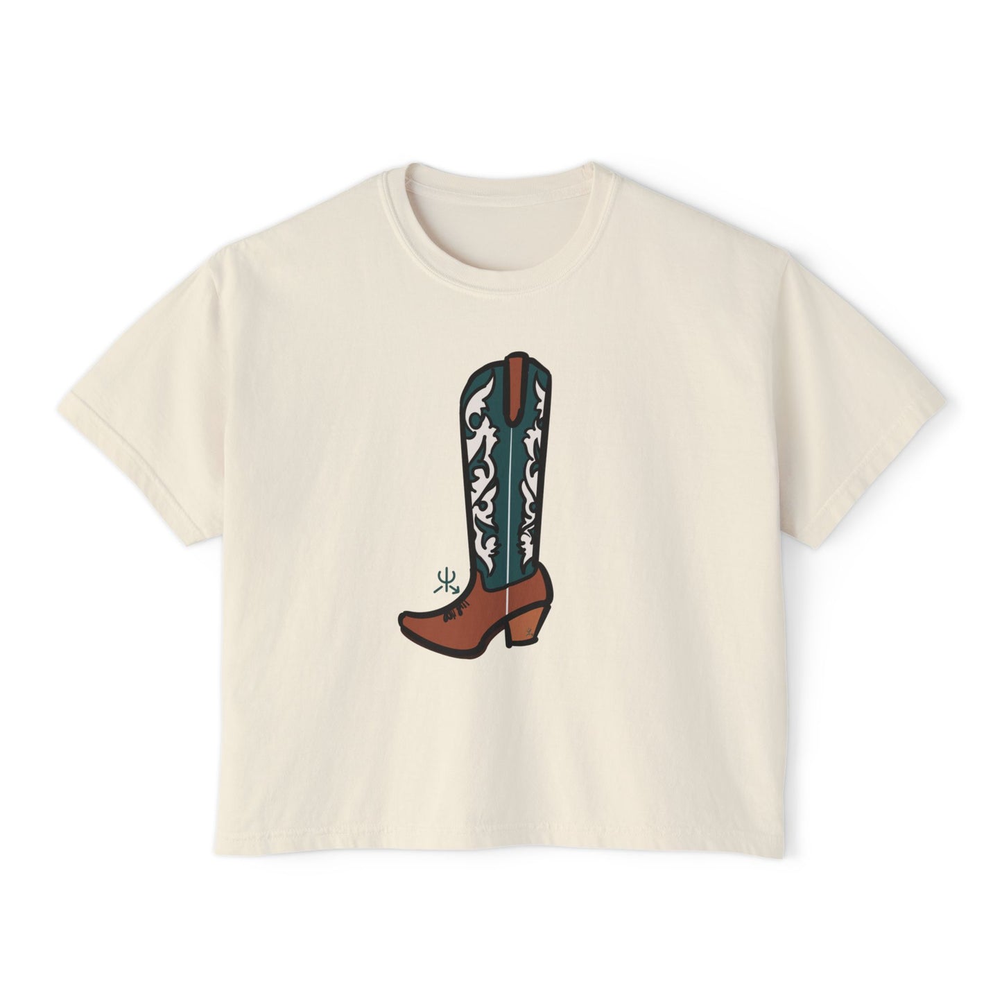 Turquoise Boot Cropped Tee
