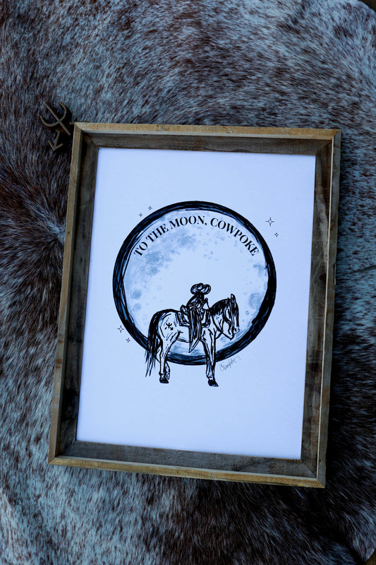 "To The Moon, Cowpoke" Illustration Print